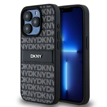 Чехол DKNY для iPhone 15 Pro Mono Stripe & Metal Logo, черный
