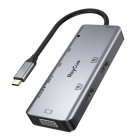 Centrmezgls 9in1 RayCue USB-C uz 2x USB-A 3.0 5Gbps + SD/TF HDMI 4K30Hz VGA 1080p jack 3.5mm PD 100W (pelēks) | Hub to (gray)