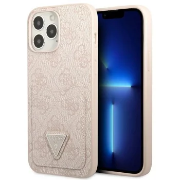 Guess iPhone 13 Pro Max vāciņš 4G Triangle Logo Cardslot, rozā