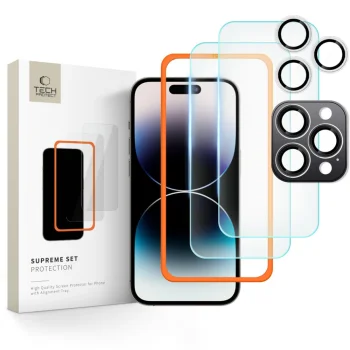 Tech-Protect Supreme Tempered Glass Set for iPhone 16 Pro Max, Transparent