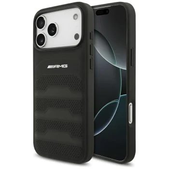 Mercedes iPhone 17 Pro Max vāciņš AMG Leather Debossed Lines, melns