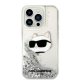Karl Lagerfeld iPhone 14 Pro vāciņš Liquid Glitter Choupette Sudraba