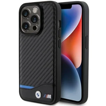 BMW Leather Carbon MagSafe iPhone 15 Pro Max apvalks - melns | Case Black