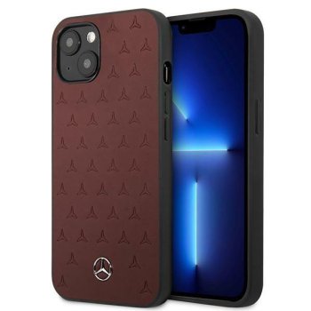 Mercedes iPhone 13 mini vāciņš Leather Stars Pattern, sarkans