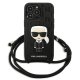 Karl Lagerfeld Leather Monogram Patch and Cord Case for iPhone 13 Pro / 13, Black