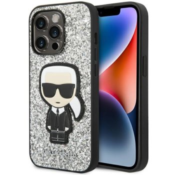 Karl Lagerfeld Glitter Flakes Ikonik vāciņš iPhone 14 Pro, Sudraba