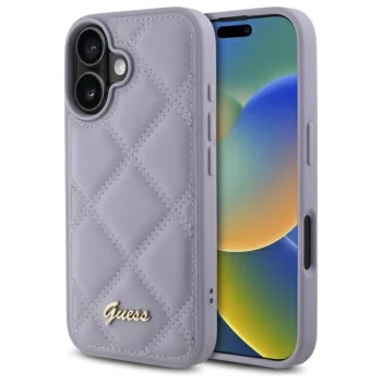 Чехол Guess для iPhone 16 Quilted Metal Logo, светло-фиолетовый