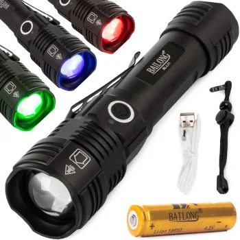 Taktiskais militārais LED lukturis Bailong L11 Zoom USB, melns