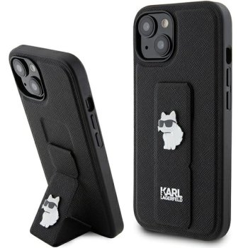 Karl Lagerfeld iPhone 15 Case Saffiano Choupette Pins Gripstand, Black