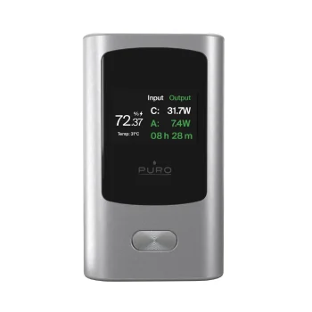 Puro 45W 10000mAh USB-A USB-C ārējais akumulators ar displeju, pelēks