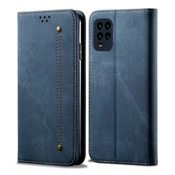Xiaomi Mi 10 Lite Retro Style Jeans Cloth Case Cover with Card Slots, Blue | Чехол для Телефона...