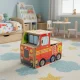 ECOTOYS 2-in-1 Wooden Fire Station Playset with Fire Truck, Figures and Vehicles