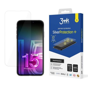 Apple iPhone 15 6.1'' 3MK Silver Protect+ Antibacterial Screen Protector | Antibakteriāla Telefona Aizsargplēve