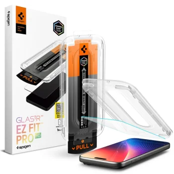 Spigen Glas.TR EZ Fit Pro aizsargstikls iPhone 16 Pro / 17 / 17 Pro, caurspīdīgs