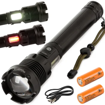 Taktiskā LED lukturis Bailong XHP160 COB ar zoom un Power Bank, modelis X-74