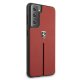 Ferrari Samsung Galaxy S21 vāciņš Off Track Leather Nylon Stripe, sarkans