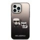 Karl Lagerfeld Ikonik Karl & Choupette vāciņš iPhone 14 Pro, Black Gradient