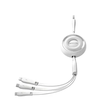 Joyroom S-A40 3-in-1 izvelkams kabelis USB uz USB-C/Lightning/Micro USB, 1m, balts