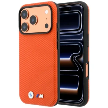 BMW M Quadrille Kevlar Metal Logo MagSafe vāciņš iPhone 17/18 Pro Max, oranžs