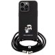 Karl Lagerfeld iPhone 15 Pro Max Case Crossbody Saffiano Metal Pin, Black
