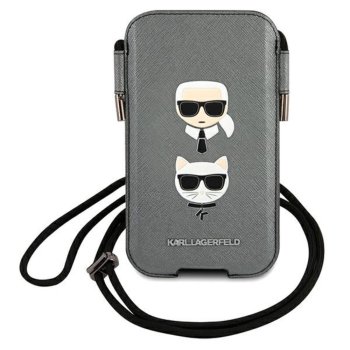 Karl Lagerfeld Torebka KLHCP12MOPHKCG 6,1" grey hardcase Saffiano Ikonik Karl&Choupette Head