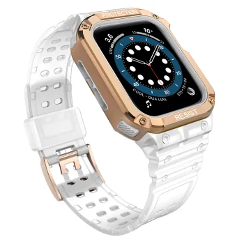 Защитный чехол и ремешок для Apple Watch 42/44/45 мм Белый/Розовое золото