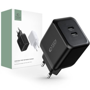 Tech-Protect C35W-2 lādētājs, 2x USB-C PD 35W – melns