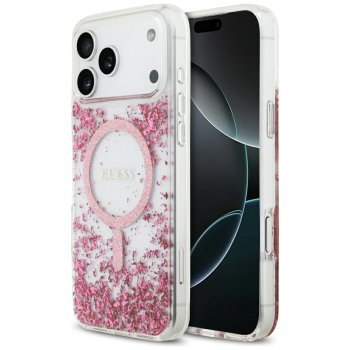 Guess Resin Bottom Glitter MagSafe Case for iPhone 17 Pro Max, Pink