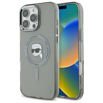 Karl Lagerfeld iPhone 16 Pro Max Case IML Metal Karl Head MagSafe, Black