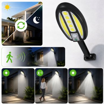Āra saules bateriju LED COB lampa ar kustības sensoru, melna