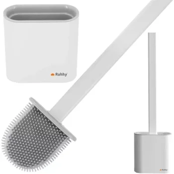 Silicone Toilet Brush and Holder Set Ruhhy 19362, White/Grey