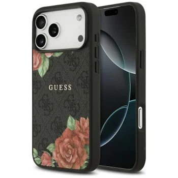 Guess 4G Flowers Print MagSafe vāciņš iPhone 17 Pro - melns | Phone Case Cover Black
