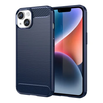 Telefona vāciņš Carbon Case priekš iPhone 14, elastīgs TPU aizmugurējais vāciņš, zils