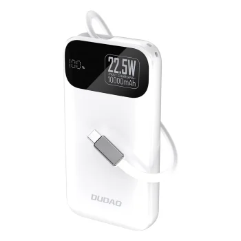 Dudao K31 10000 mAh 22.5W ārējais akumulators ar iebūvētu vadu, balts