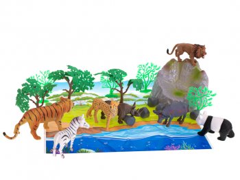 Rotaļlietu komplekts, 7gab savvaļas dzīvnieki + paklājiņš un aksesuāri | Educational Set
