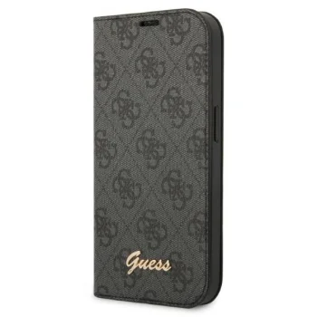 Guess iPhone 14 Pro Max atverams vāciņš maciņš grāmatiņa 4G Vintage Gold Logo, melns