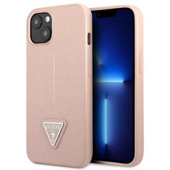 Guess iPhone 13 mini Case Saffiano Triangle Logo Pink