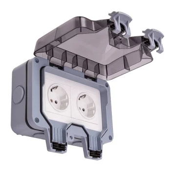Laikapstākļu izturīga dubultā kontaktligzda ar slēdzi, IP66, 16A, 250V, EU