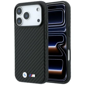 Чехол BMW M Carbon Metal Logo MagSafe для iPhone 17 Pro / 18 Pro, черный
