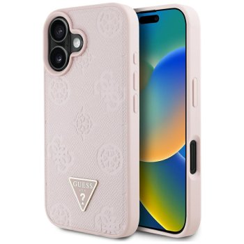 Guess Grained Hot Stamp Peony Triangle Logo MagSafe vāciņš iPhone 16 Pink