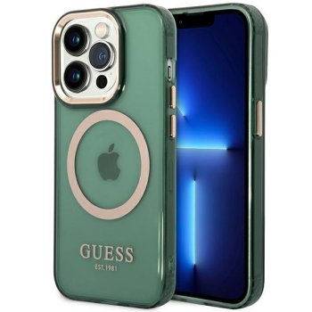 Apple iPhone 14 Pro 6.1'' Guess Gold Outline Translucent MagSafe Case Cover (GUHMP14LHTCMA), Green