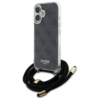 Чехол Guess для iPhone 16 Crossbody Cord 4G Print, черный