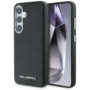 Karl Lagerfeld Saffiano Metal Logo MagSafe vāciņš Samsung Galaxy S25 - Melns