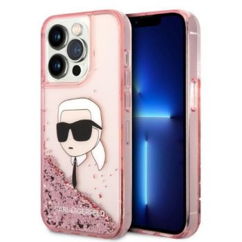 Apple iPhone 14 Pro 6.1" Karl Lagerfeld Glitter Karl's Head Case Cover, Pink