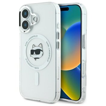 Karl Lagerfeld iPhone 16 vāciņš IML Metal Choupette Head MagSafe, balts