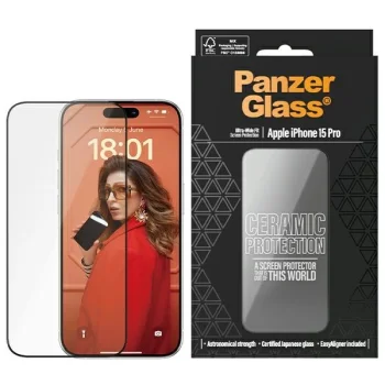 PanzerGlass Ceramic Aizsargstikls iPhone 15 Pro ar pozicionēšanas ierīci | Protection glass for with positioner