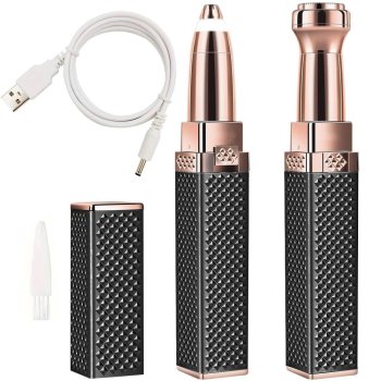 Eyebrow Trimmer and Facial Hair Remover for Women, 2-in-1 Painless USB Shaver, black