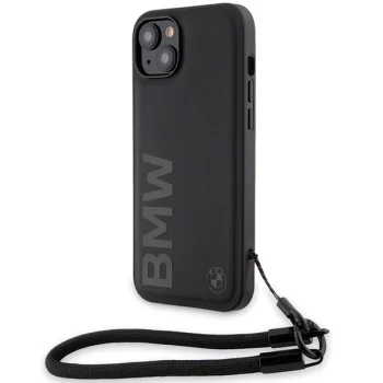 Чехол BMW для iPhone 15 / 14 / 13 Signature Leather Wordmark Cord, черный