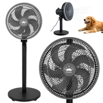 Floor Fan with Oscillation and Adjustable Height, 75W, 34cm, Grey/Black