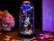 Вечная роза в стеклянной колбе с LED подсветкой, золотисто-синяя
